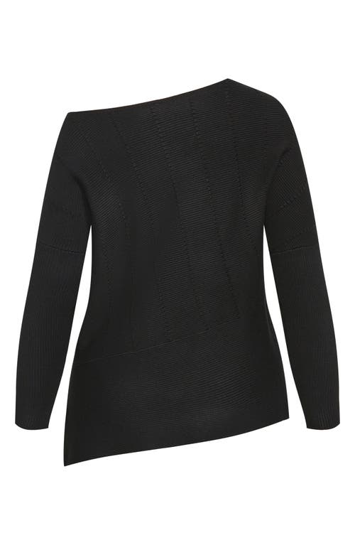 City Chic Lean In One-shoulder Rib Sweater In Black