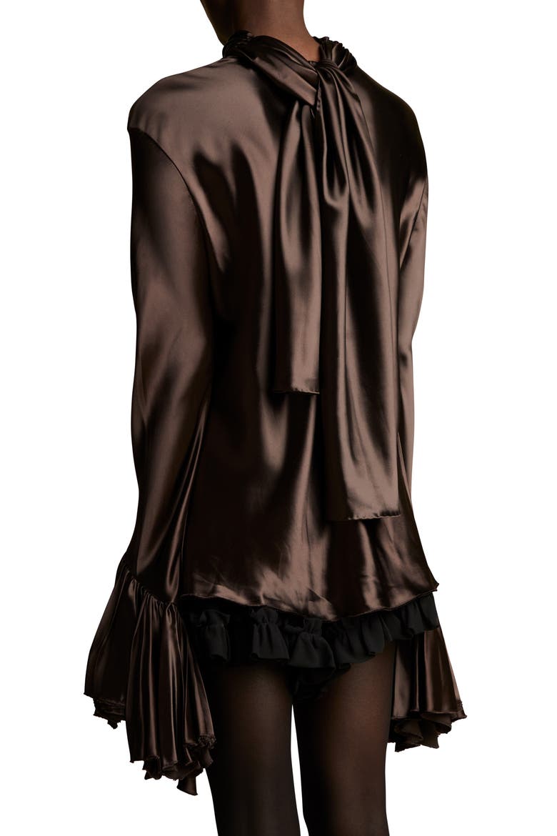 Amelia Ruffle Cuff Charmeuse Blouse, Alternate, color, DARK BROWN