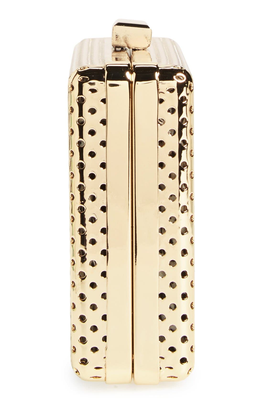 'Raquelle' Perforated Metal Box Clutch, Alternate, color, GOLD