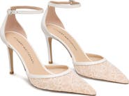 Stuart Weitzman Powerstrap Leather & Lace Pointed Toe Pump