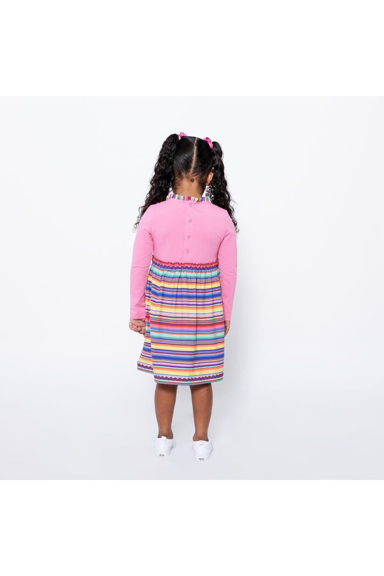 Girls Long Sleeve Ruffle Trim Dress, Alternate, color, Pink Multicolor Stripe