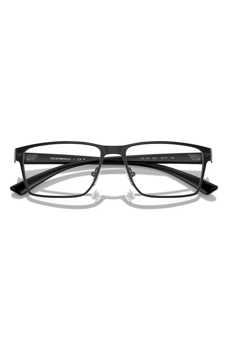 Emporio Armani 55mm Rectangular Optical Glasses, Alternate, color, Matte Black / Demo Lens