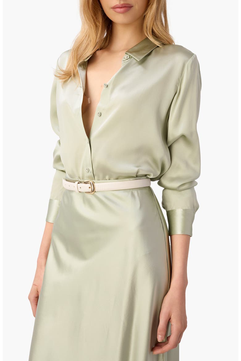 Crosby Silk Charmeuse Button-Up Shirt, Alternate, color, SEA GLASS