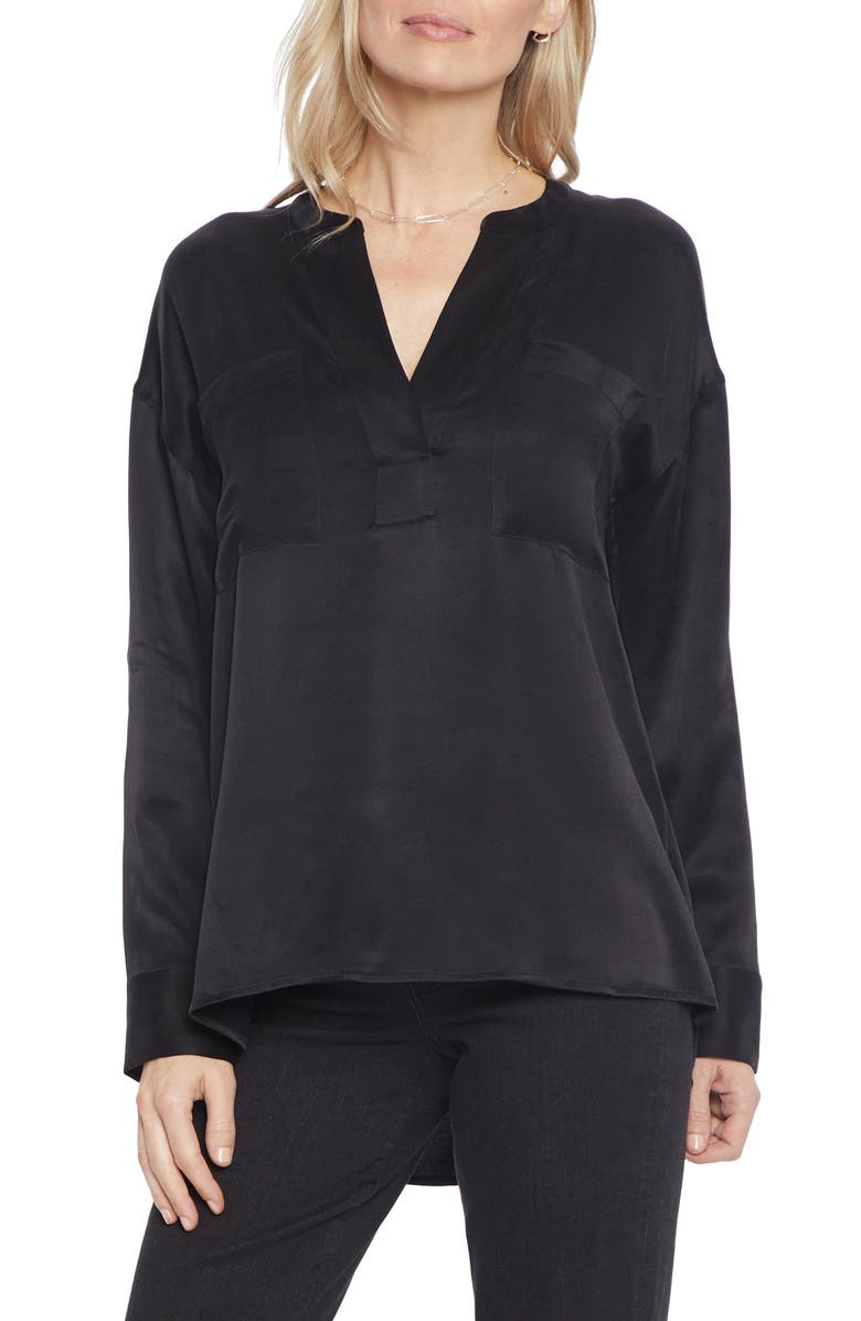 NYDJ Split Neck Satin Charmeuse Top, Main, color, 