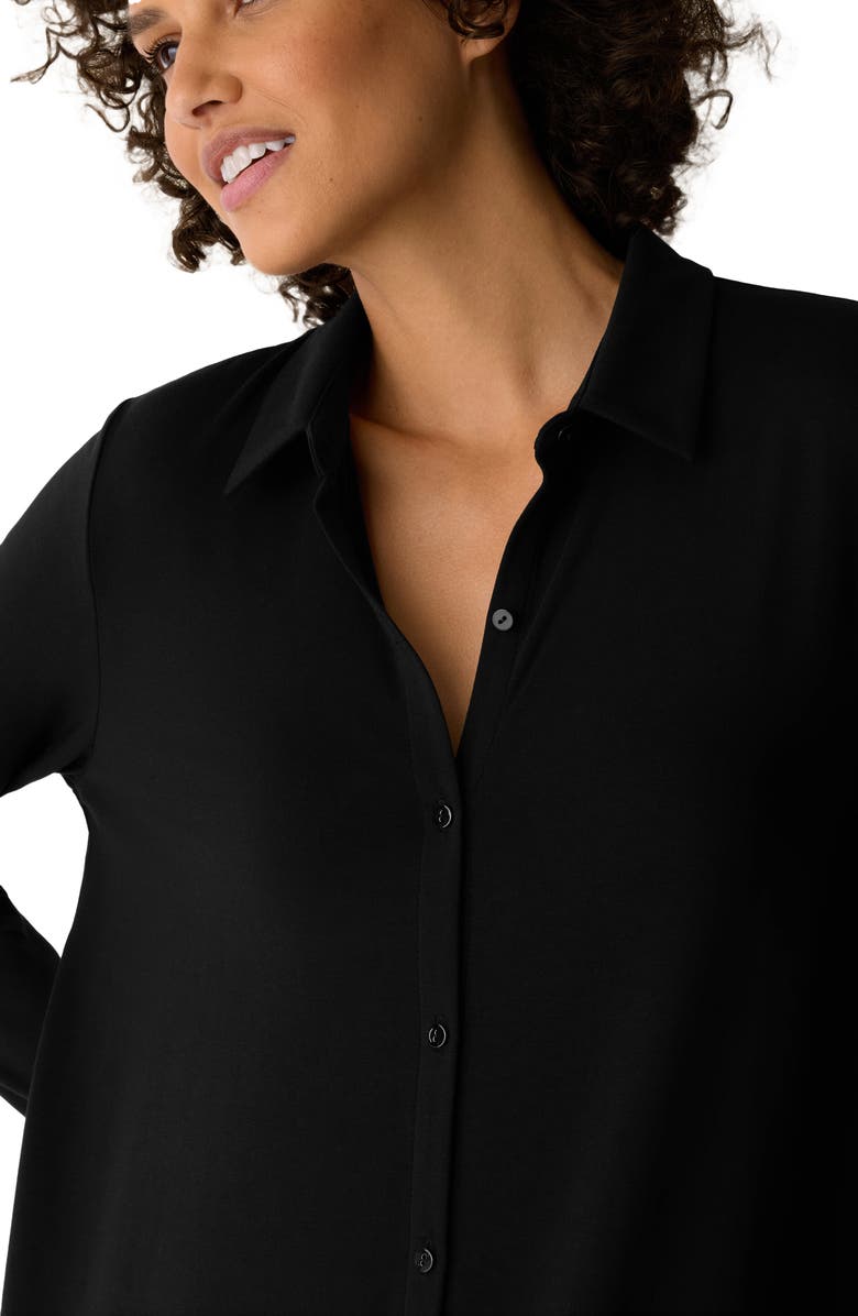 Eileen Fisher Long Sleeve Oval Jersey Shirtdress, Alternate, color, Black