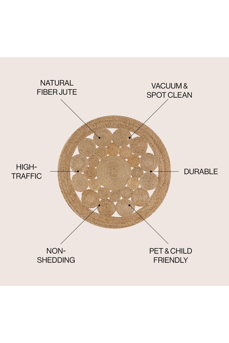 Cassia Round Natural Jute Boho Circle Natural Round Area Rug, Alternate, color, Natural