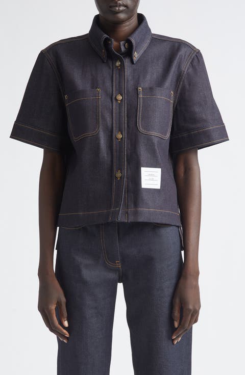 Short Sleeve Denim Button-Down Shirt