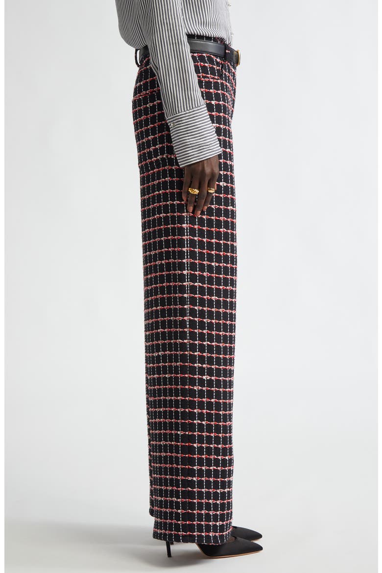 Windowpane Check Tweed Wide Leg Pants, Alternate, color, BLACK/ HAUTE RED/ PEARL MULTI
