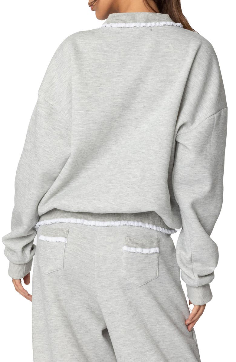 EDIKTED Ashtin Ruffle Trim Sweatshirt, Alternate, color, Gray-Melange