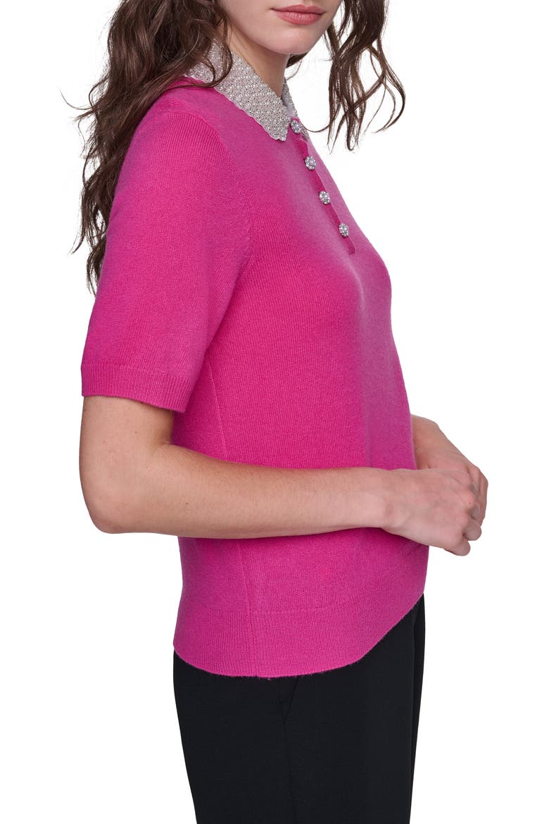 Beaded Collar Wool Blend Sweater, Alternate, color, DEEP PINK