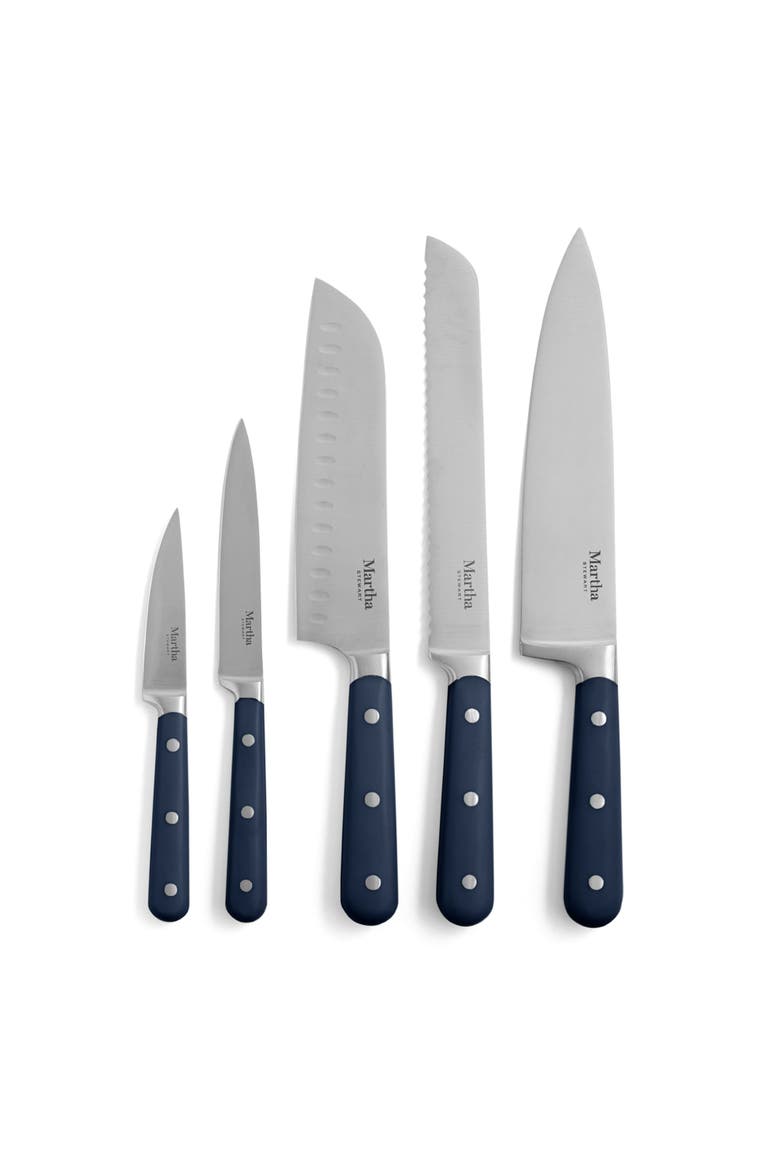 Eastwalk Forged Stainless Steel Knife Block Set with Acacia Wood Block, Alternate, color, Navy