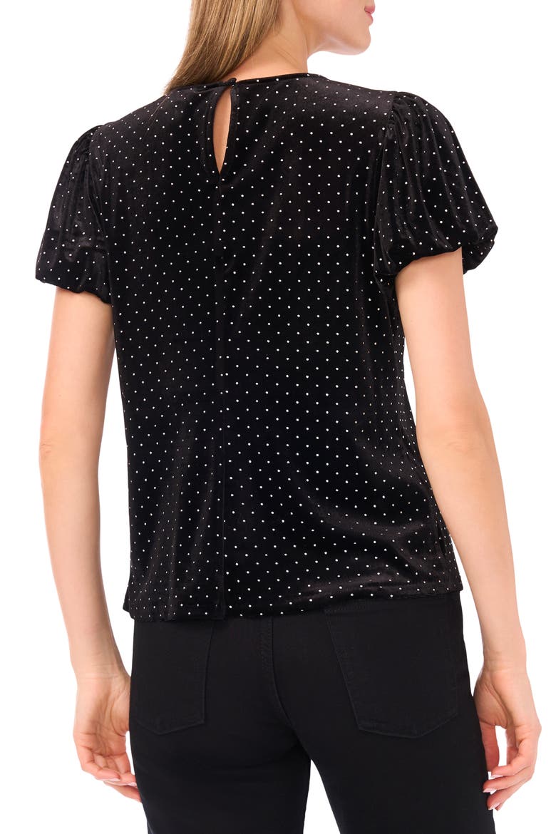 Studded Bubble Sleeve Velvet Top, Alternate, color, RICH BLACK