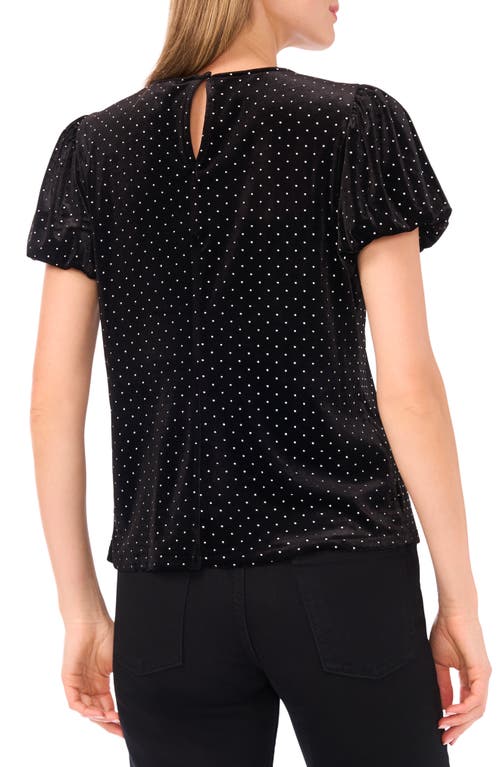 Cece Studded Bubble Sleeve Velvet Top In Black