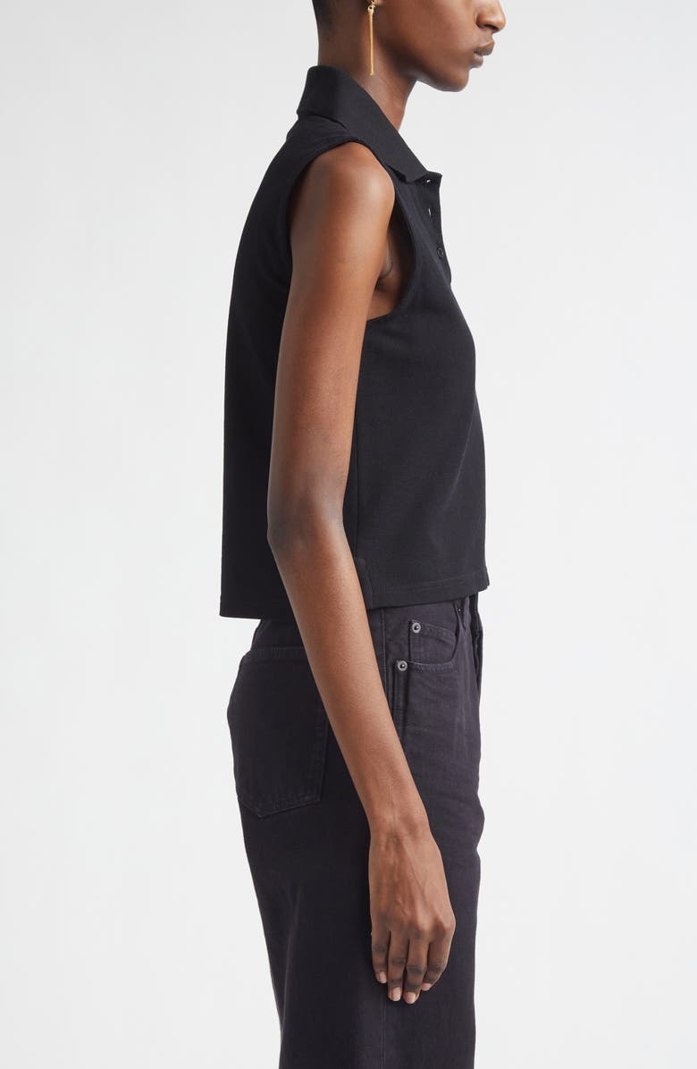 Saint Laurent Cassandre Embroidered Sleeveless Cotton Piqué Polo, Alternate, color, Noir