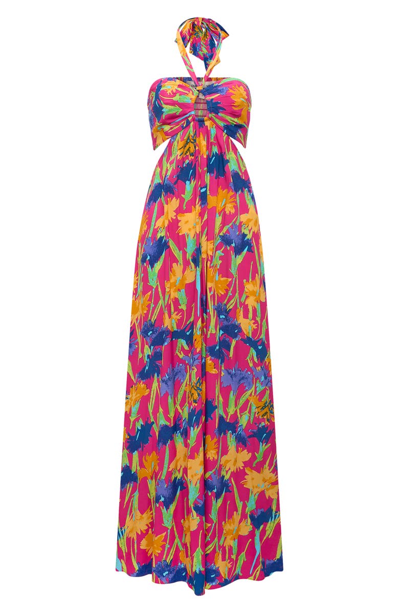 DVF Floral Cutout Halter Maxi Dress, Alternate, color, 