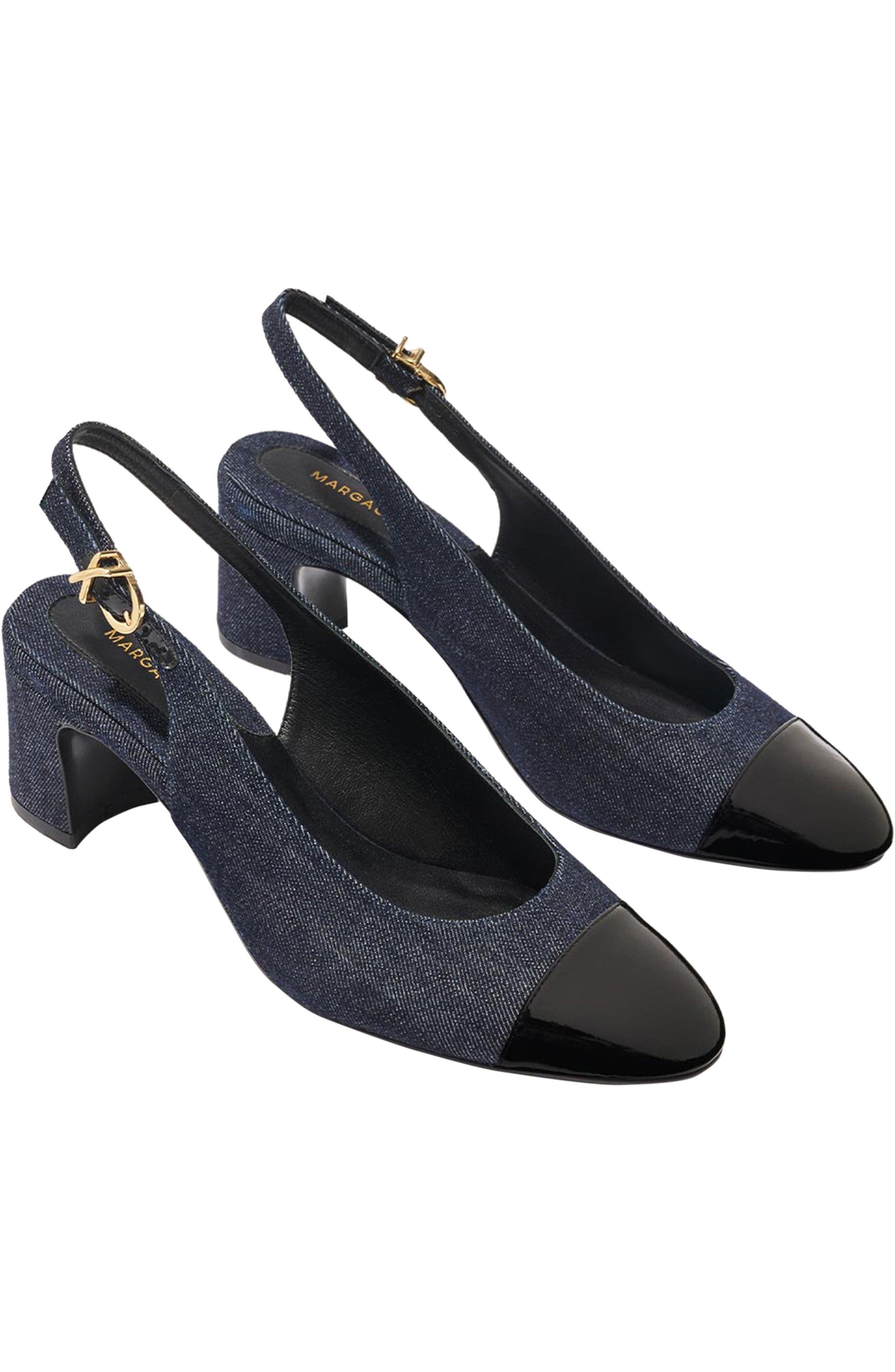 The Cap-Toe Cluny Slingback Pumps, Alternate, color, Indigo Denim and Patent