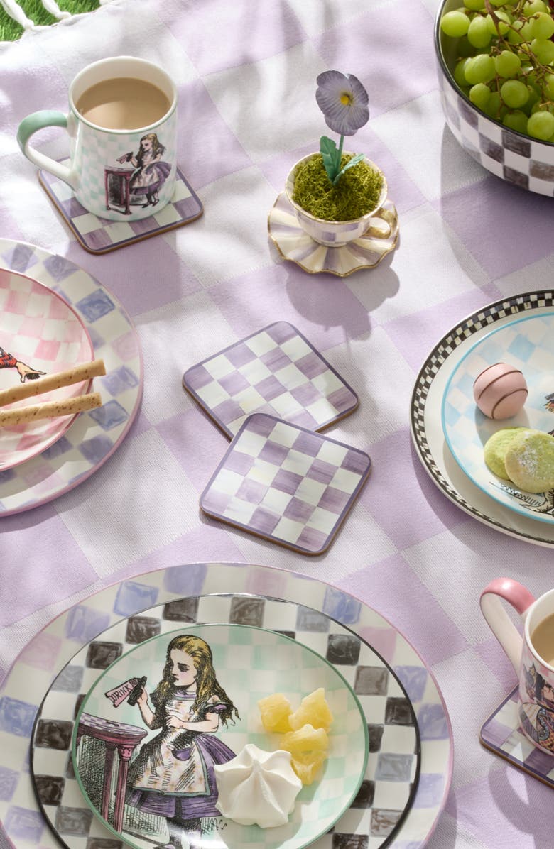 MACKENZIE CHILDS Set of 4 Violet Check Cork Back Coasters, Alternate, color, Violet