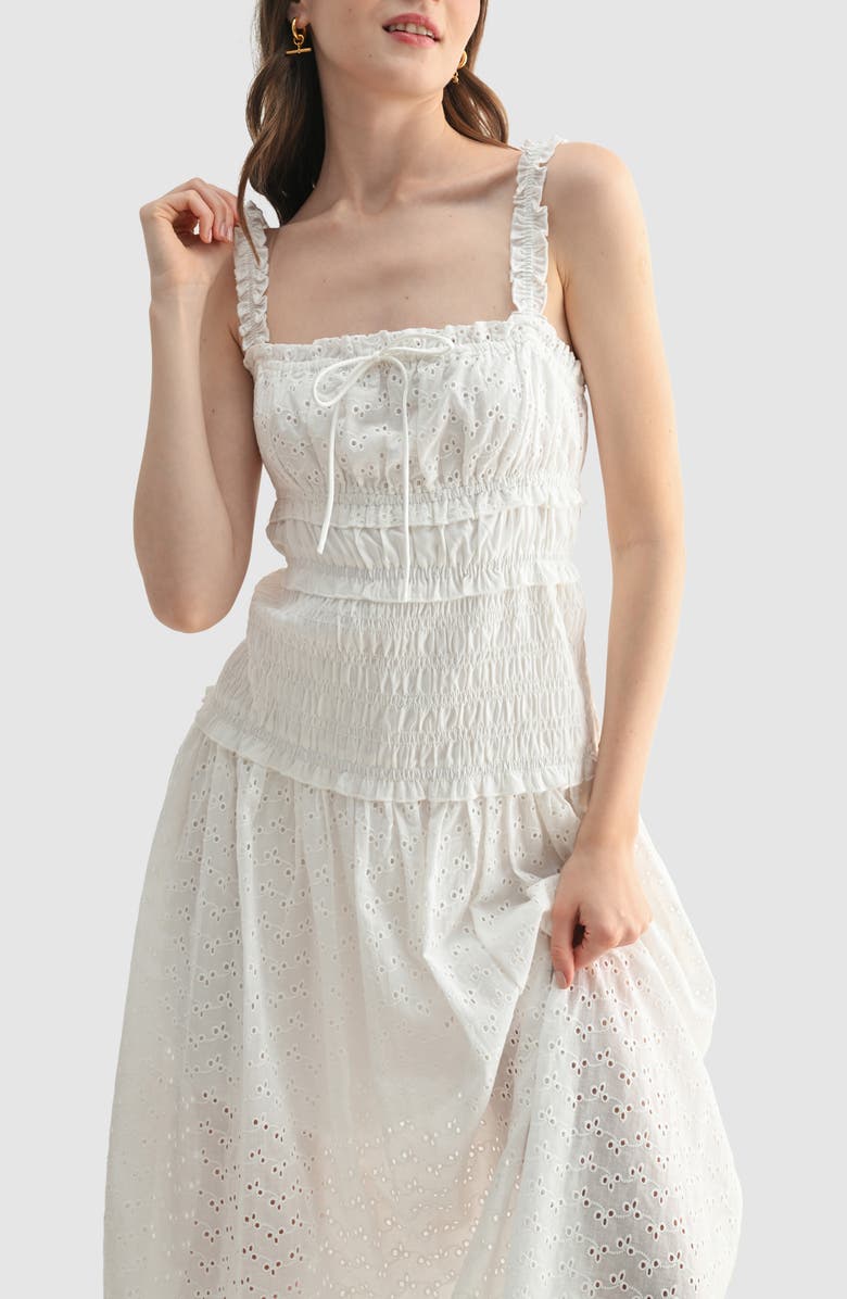 All in Favor Cotton Eyelet Midi Sundress, Alternate, color, White
