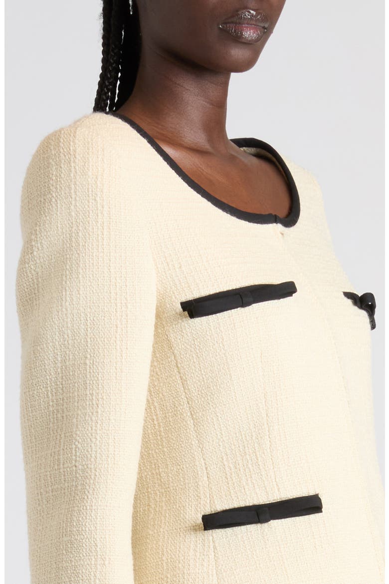 Bow Detail Virgin Wool Blend Tweed Jacket, Alternate, color, BEIGE/ BLACK