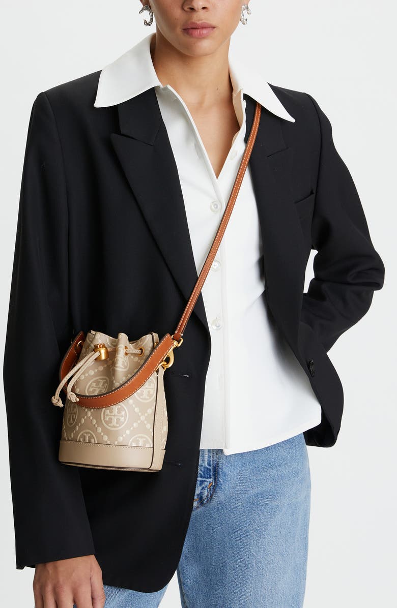 Tory Burch T Monogram Embossed Bucket Bag, Alternate, color,