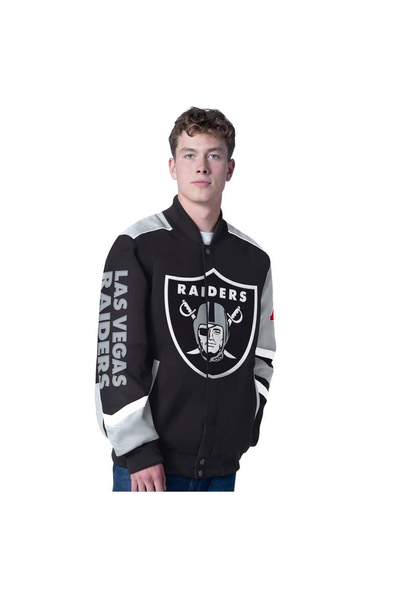 Men's G-III Sports by Carl Banks Black Las Vegas Raiders Prime Time Full-Zip Racing Jacket, Main, color, Black