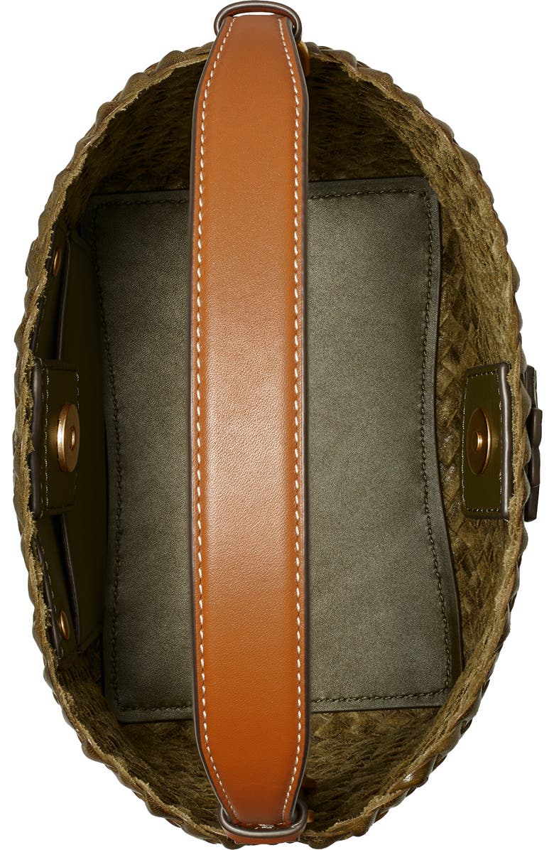 Tory Burch McGraw Dragon Woven Leather Bucket Bag, Alternate, color,