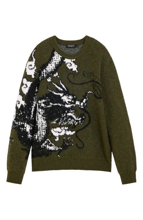 Graphic Crewneck Pullover Sweater