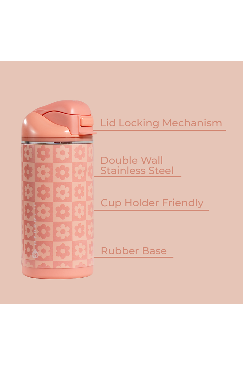 Ease2o Kids 14oz Insulated Stainless Steel Water Bottle With Dual Lid, Alternate, color, Daisy Checkers