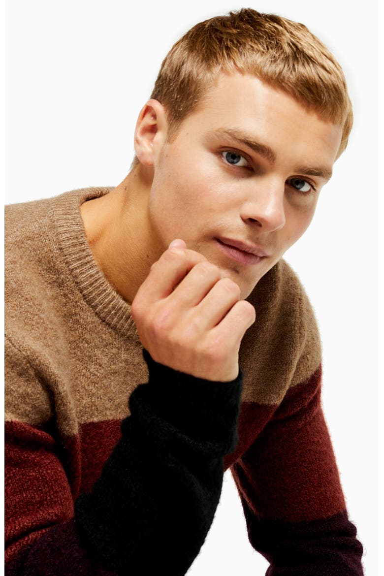 Harlow Classic Fit Colorblock Crewneck Sweater, Alternate, color, BROWN MULTI
