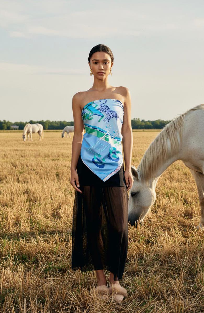 Jessie Zhao New York Double Sided Silk Scarf Jungle Party, Alternate, color, Blue