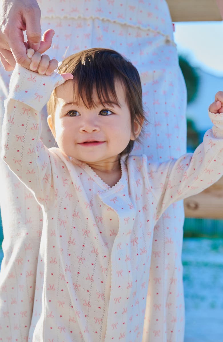 Magnetic Me Heart 'n' Bow Organic Cotton Pointelle Footie, Alternate, color, Hebow