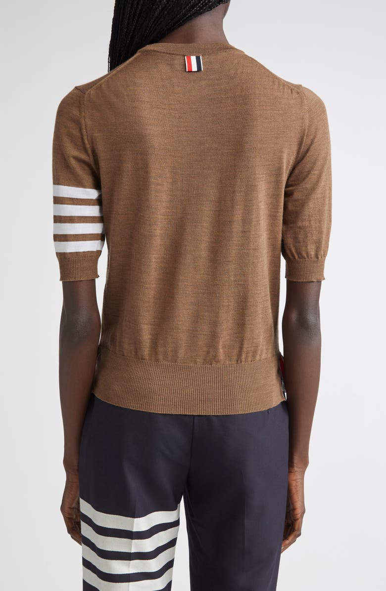 Thom Browne 4-Bar Short Sleeve Wool Blend Sweater, Alternate, color, Walnut