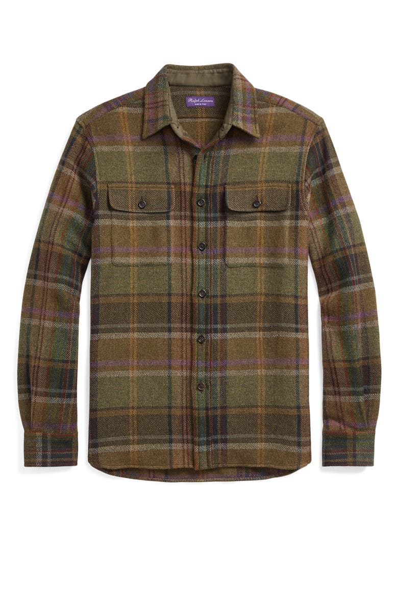 Ralph Lauren Purple Label Bradley Blanket Plaid Wool & Cashmere Button-Up Shirt, Alternate, color, 