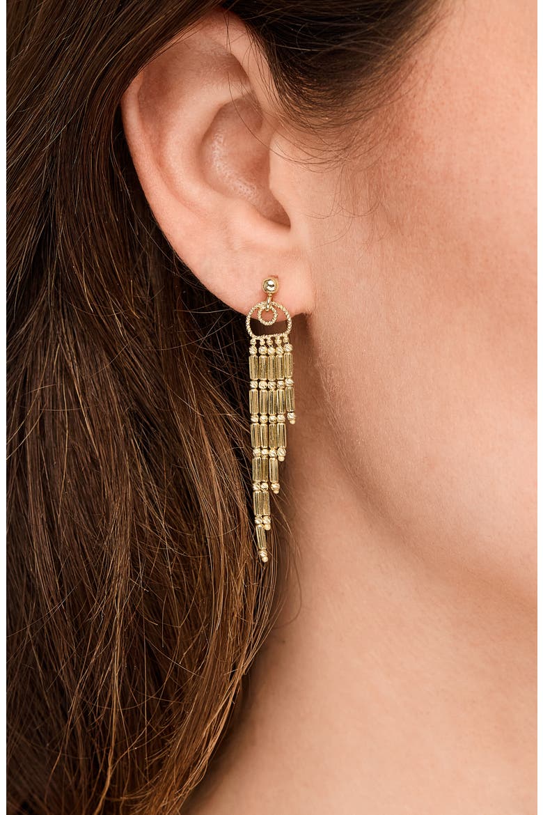 14K Gold Beaded Fringe Drop Earrings, Alternate, color, 14K YELLOW GOLD
