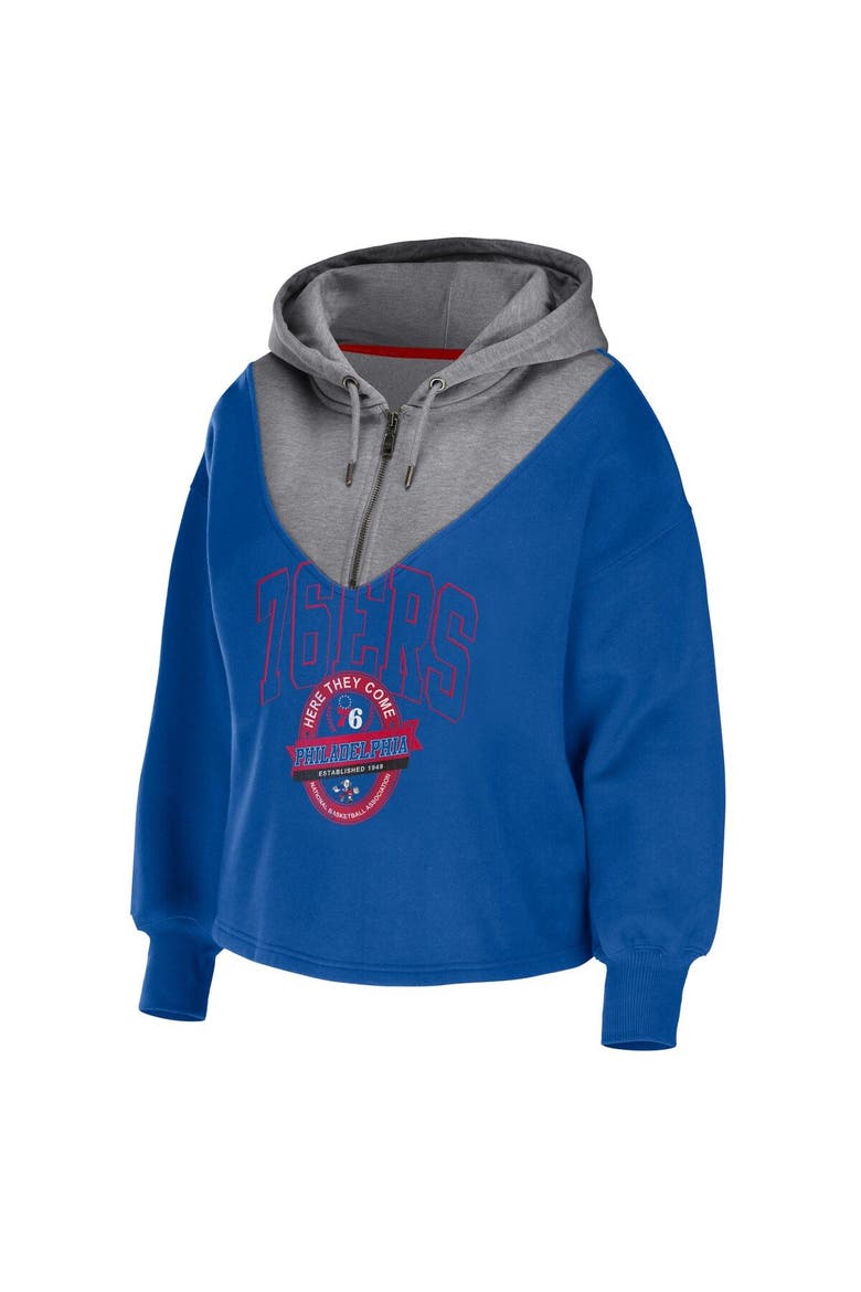 Women's WEAR by Erin Andrews Royal Philadelphia 76ers Pieced Quarter-Zip Hoodie Jacket, Alternate, color, Royal