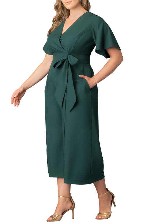 Kiyonna Evelyn Wide Leg Crop Jumpsuit In Green