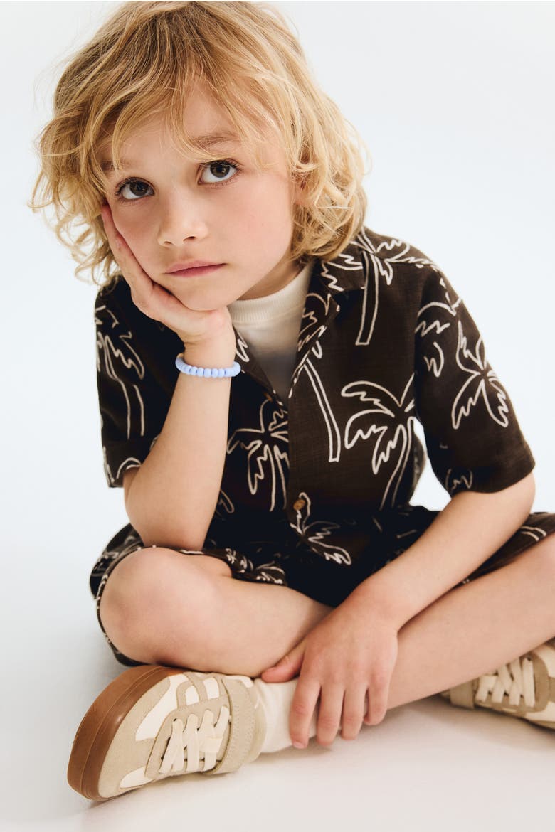 2-piece Printed Cotton Set, Alternate, color, Dark brown/palm trees