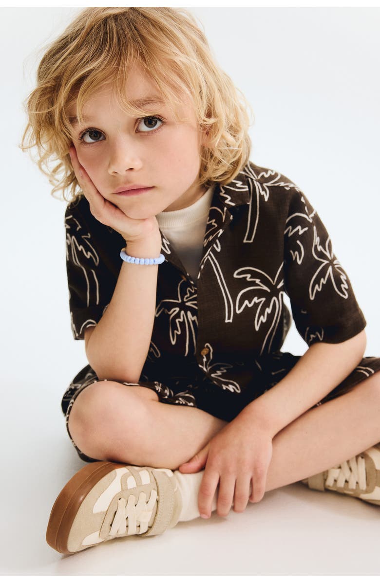 H&M 2-piece Printed Cotton Set, Alternate, color, Dark Brown/Palm Trees