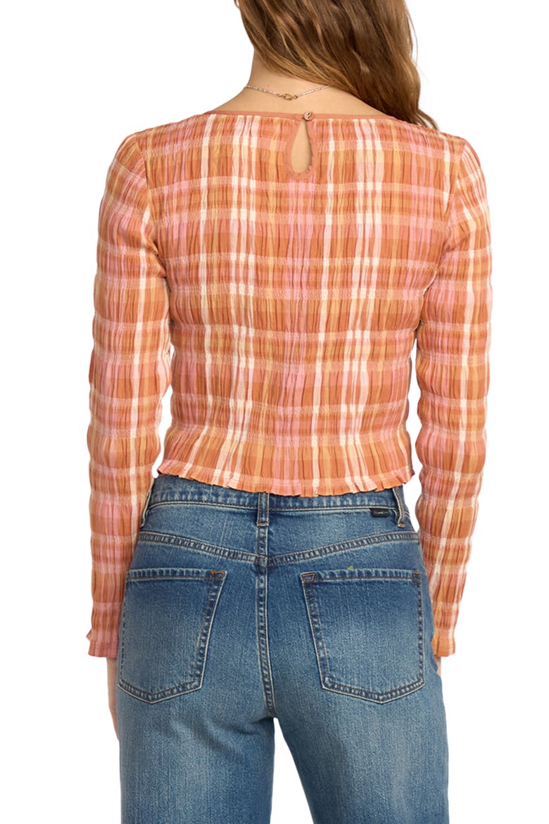 Check Me Out Plaid Smocked Crop Stretch Cotton Top, Alternate, color, SUNBURNT
