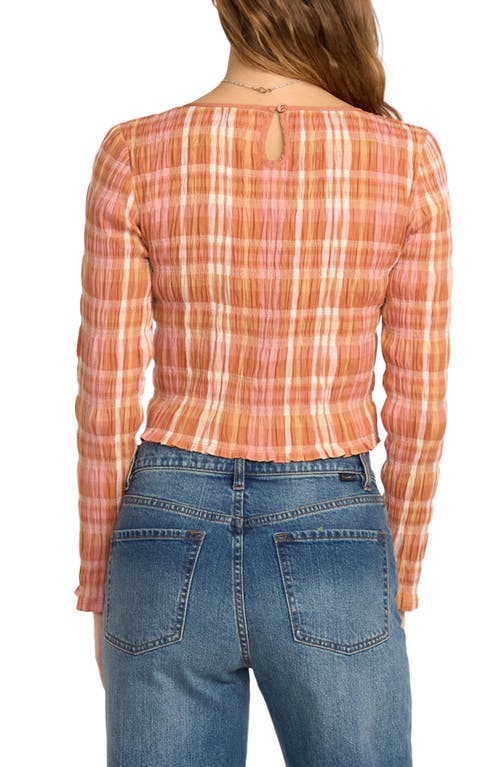 Billabong Check Me Out Plaid Smocked Crop Stretch Cotton Top In Multi