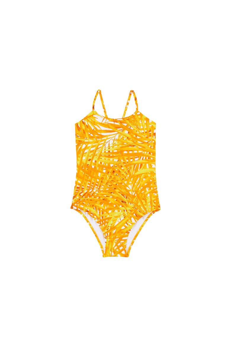 Kids' Palm Leaves Jersey One-Piece Swimsuit, Alternate, color, MANGUE