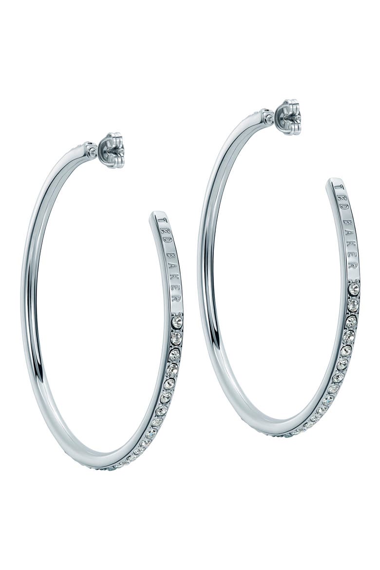 Claire Large Crystal Hoop Earrings, Alternate, color, SILVER TONE / CLEAR CRYSTAL