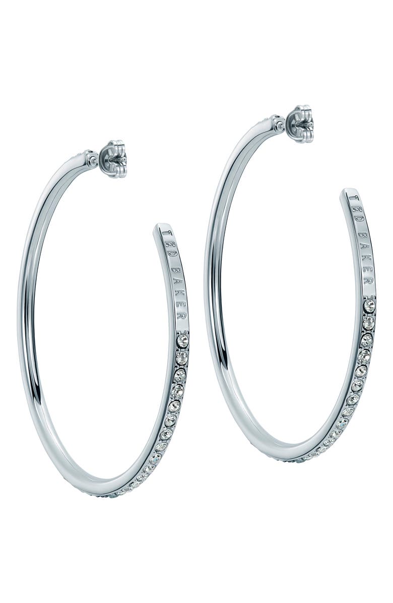 Ted Baker Claire Large Crystal Hoop Earrings, Alternate, color, Silver Tone / Clear Crystal