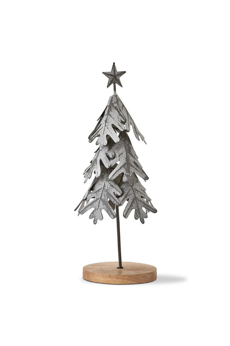 Handcrafted Gray Iron Leaf Tree Decor Holiday Sculpture, Main, color, Gray
