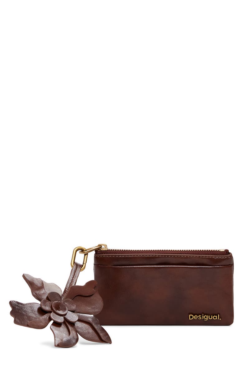Faux Leather Zip Wallet, Main, color, BROWN