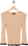 T Tahari Piping Trim Ribbed Crewneck Sweater