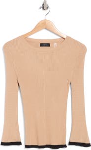 T Tahari Piping Trim Ribbed Crewneck Sweater