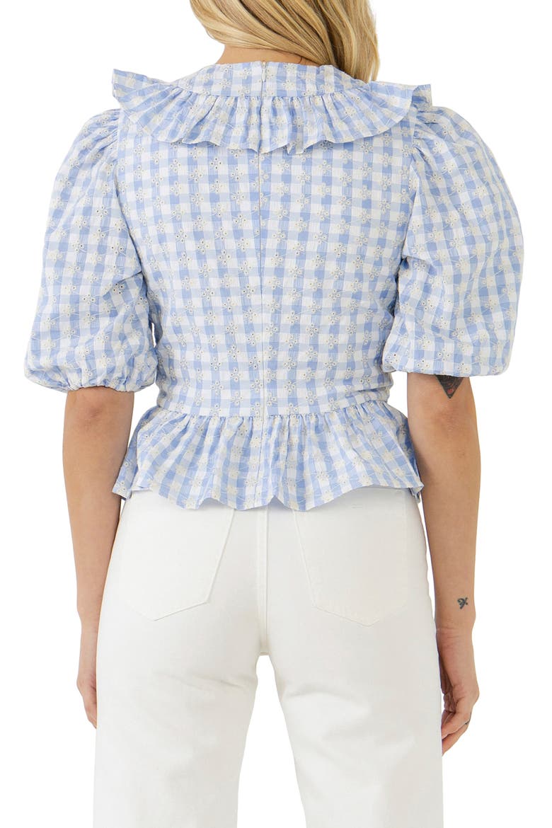 Embroidered Gingham Print Top, Alternate, color, POWDER BLUE