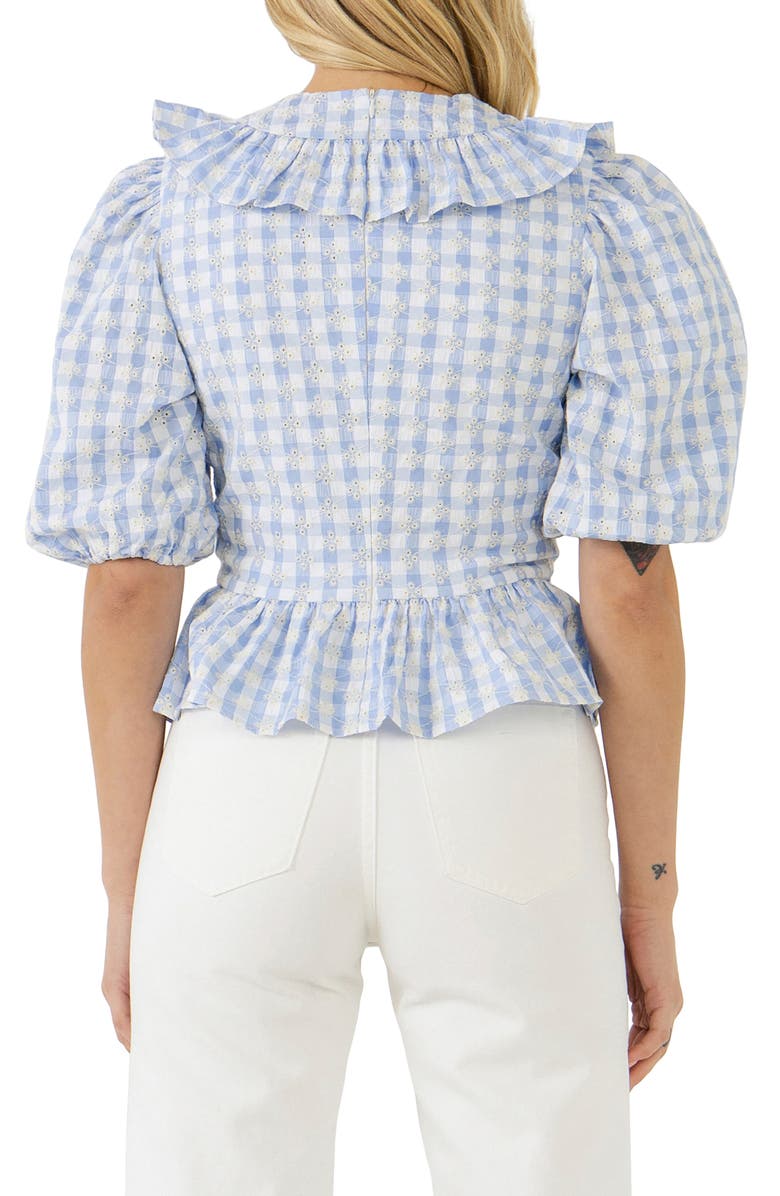 English Factory Embroidered Gingham Print Top, Alternate, color, 