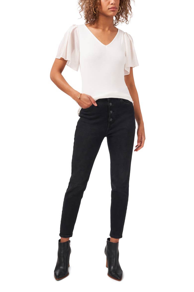 Flutter Sleeve Rib Knit T-Shirt, Alternate, color, SOFT ECRU